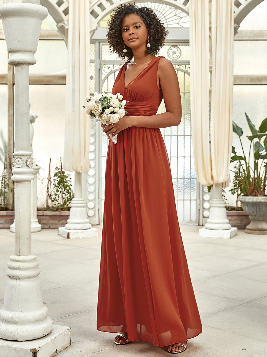 Color=Burnt orange | Double V-Neck Elegant Maxi Long Wholesale Evening Dresses-Burnt orange 4