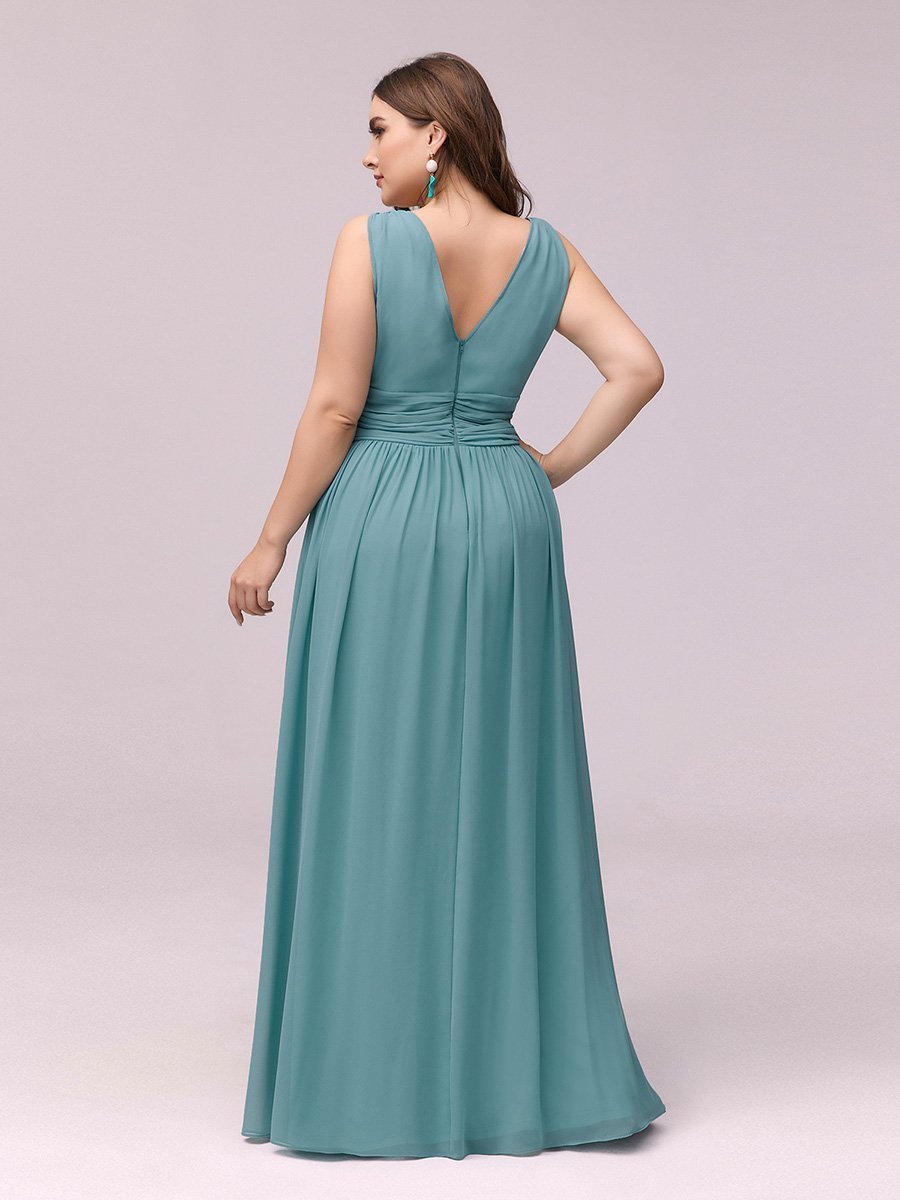 Color=Dusty Blue | double-v-neck-maxi-long-wholesale-plus-size-evening-dresses-epp9016-Dusty Blue 2