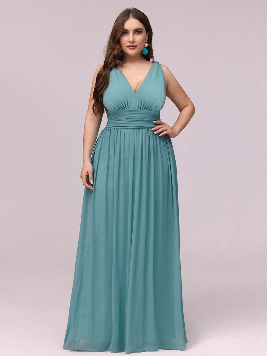 Color=Dusty Blue | double-v-neck-maxi-long-wholesale-plus-size-evening-dresses-epp9016-Dusty Blue 1