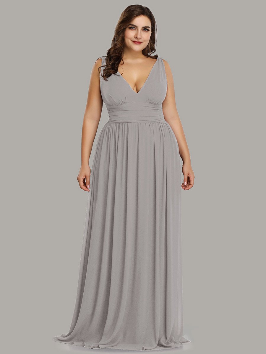 Color=Grey | double-v-neck-maxi-long-wholesale-plus-size-evening-dresses-epp9016-Grey 1