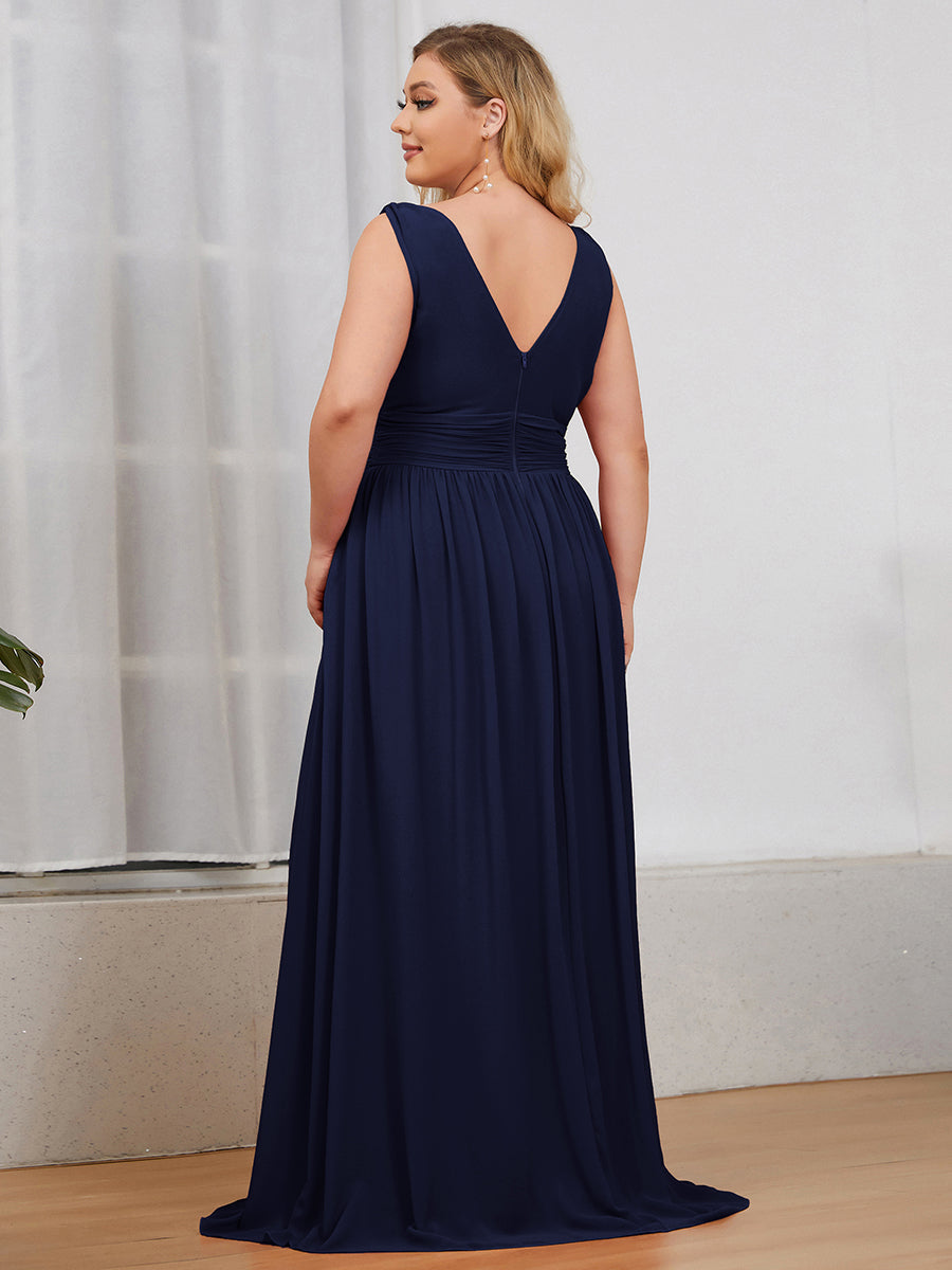 Color=Navy Blue | double-v-neck-maxi-long-wholesale-plus-size-evening-dresses-epp9016-Navy Blue  2
