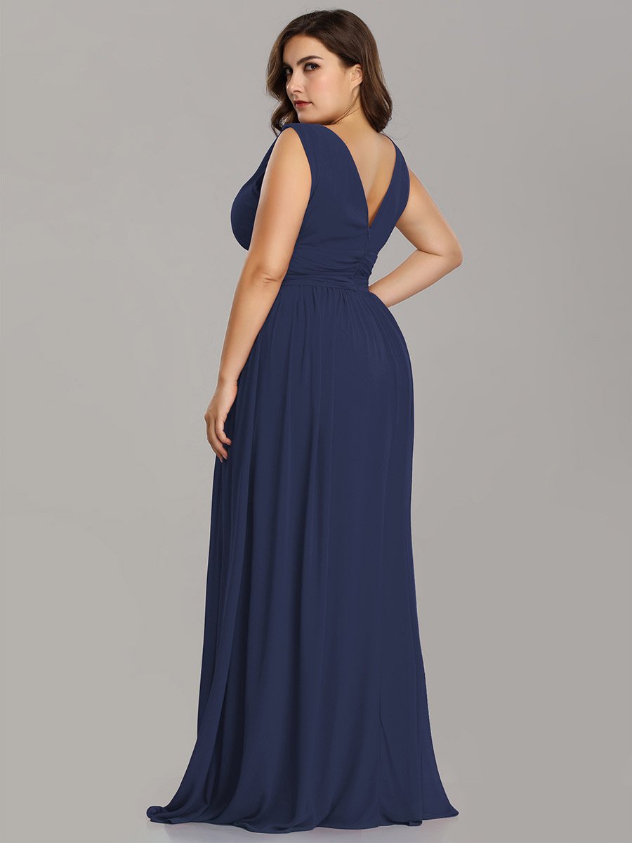 Color=Navy Blue | Double V-Neck Elegant Maxi Long Wholesale Evening Dresses-Navy Blue 6