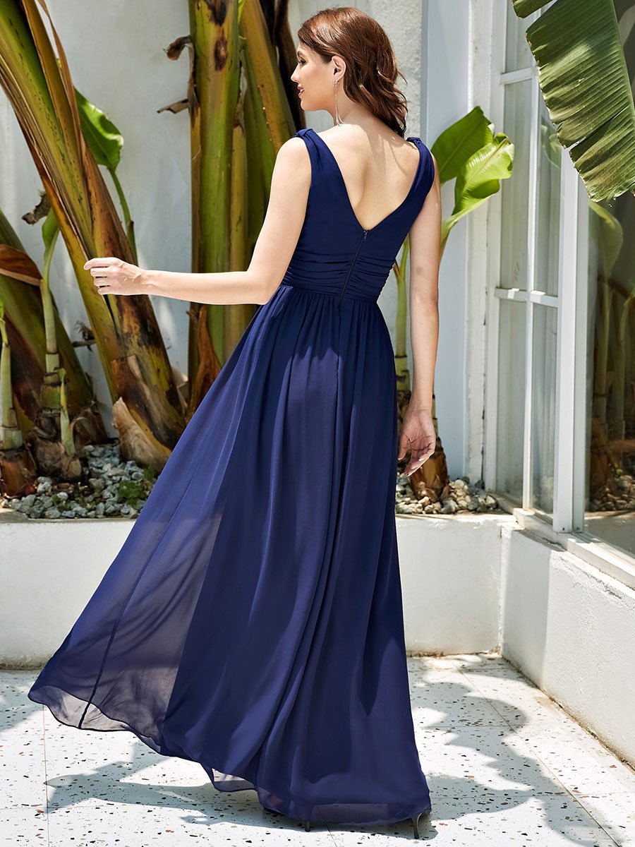 Color=Navy Blue | Double V-Neck Elegant Maxi Long Wholesale Evening Dresses-Navy Blue 2