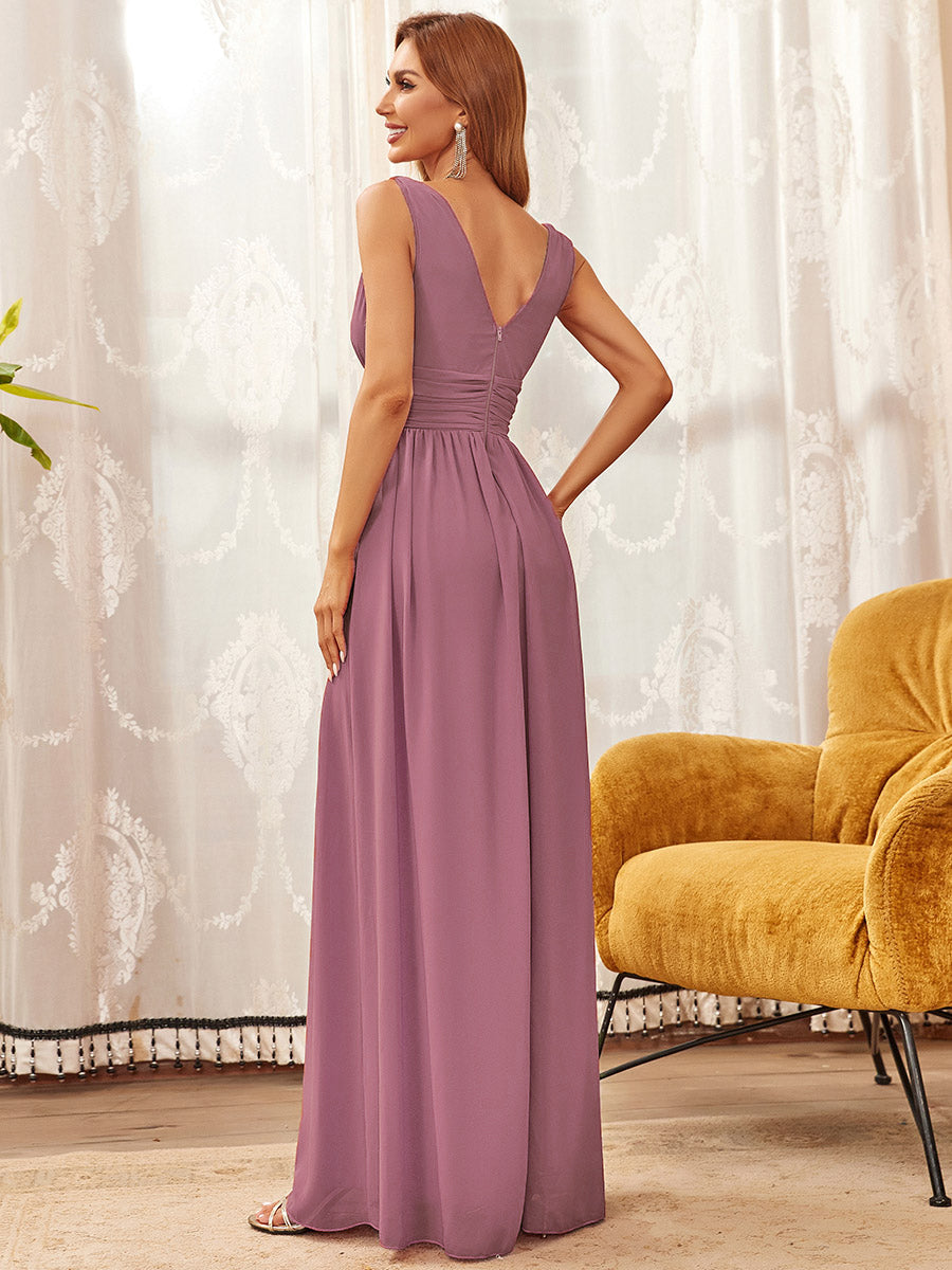 Color=Orchid | Double V-Neck Elegant Maxi Long Wholesale Evening Dresses-Orchid 2