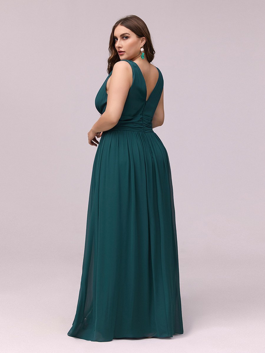 Color=Teal | double-v-neck-maxi-long-wholesale-plus-size-evening-dresses-epp9016-Teal 2