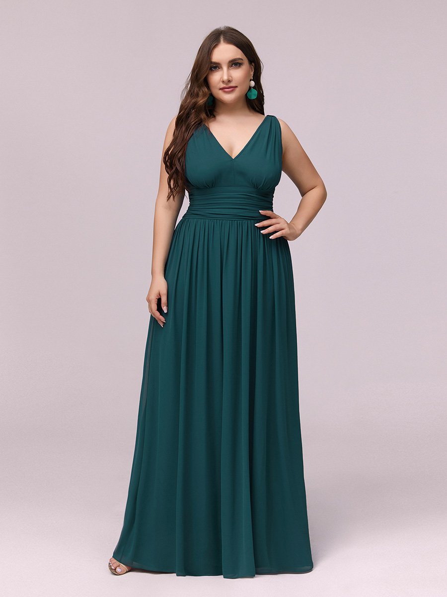 Color=Teal | double-v-neck-maxi-long-wholesale-plus-size-evening-dresses-epp9016-Teal 1