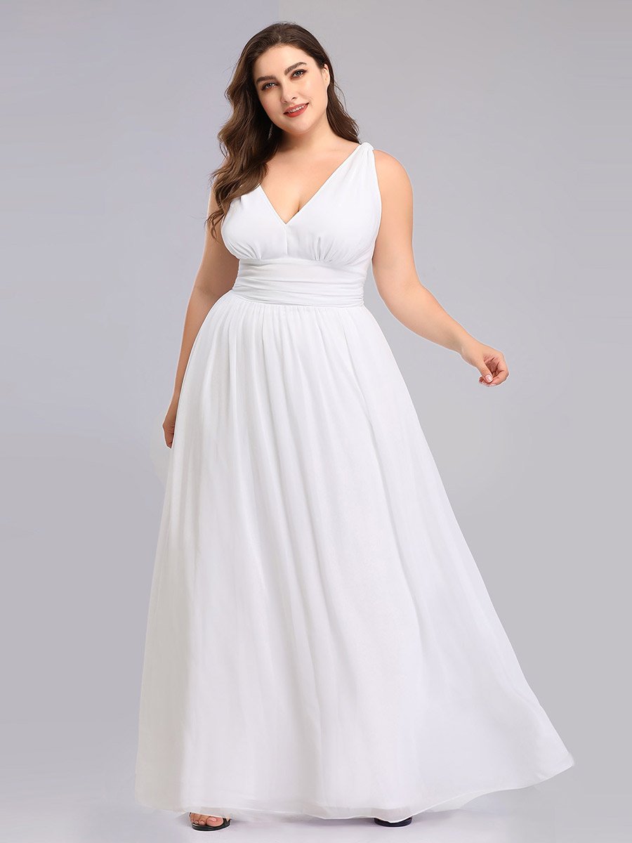 Color=White | double-v-neck-maxi-long-wholesale-plus-size-evening-dresses-epp9016-White 3
