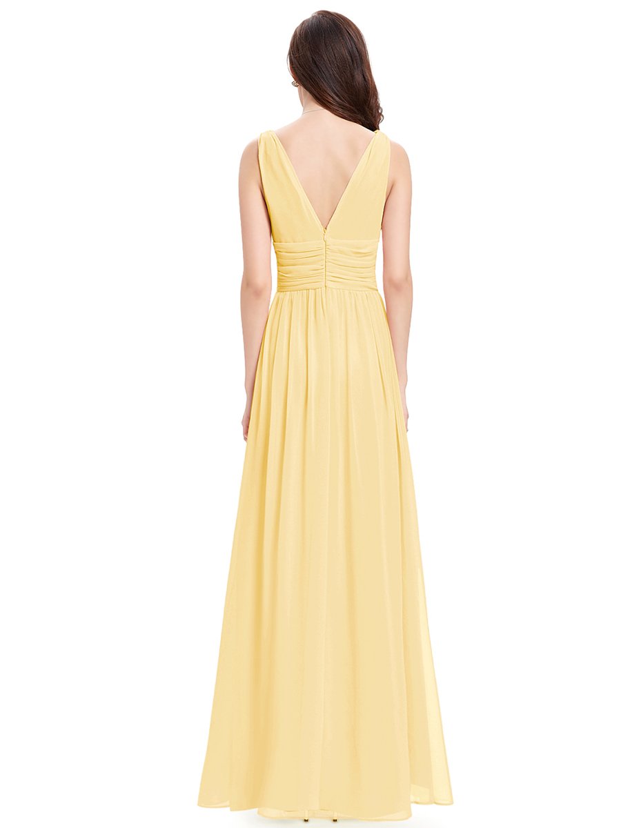 Color=Yellow | Double V-Neck Elegant Maxi Long Wholesale Evening Dresses-Yellow 2