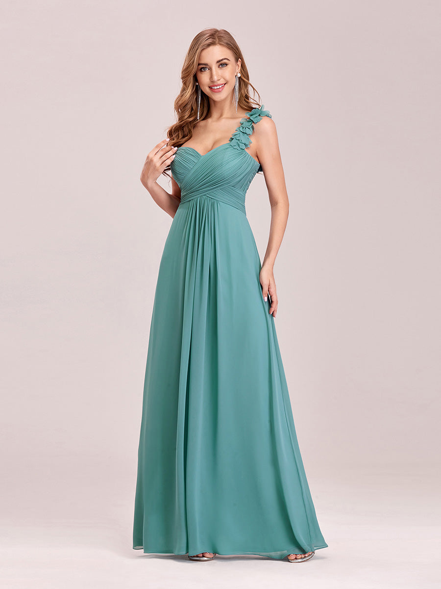 Color=Dusty Blue | Maxi Long One Shoulder Chiffon Bridesmaid Dresses for Wholesale-Dusty Blue 3