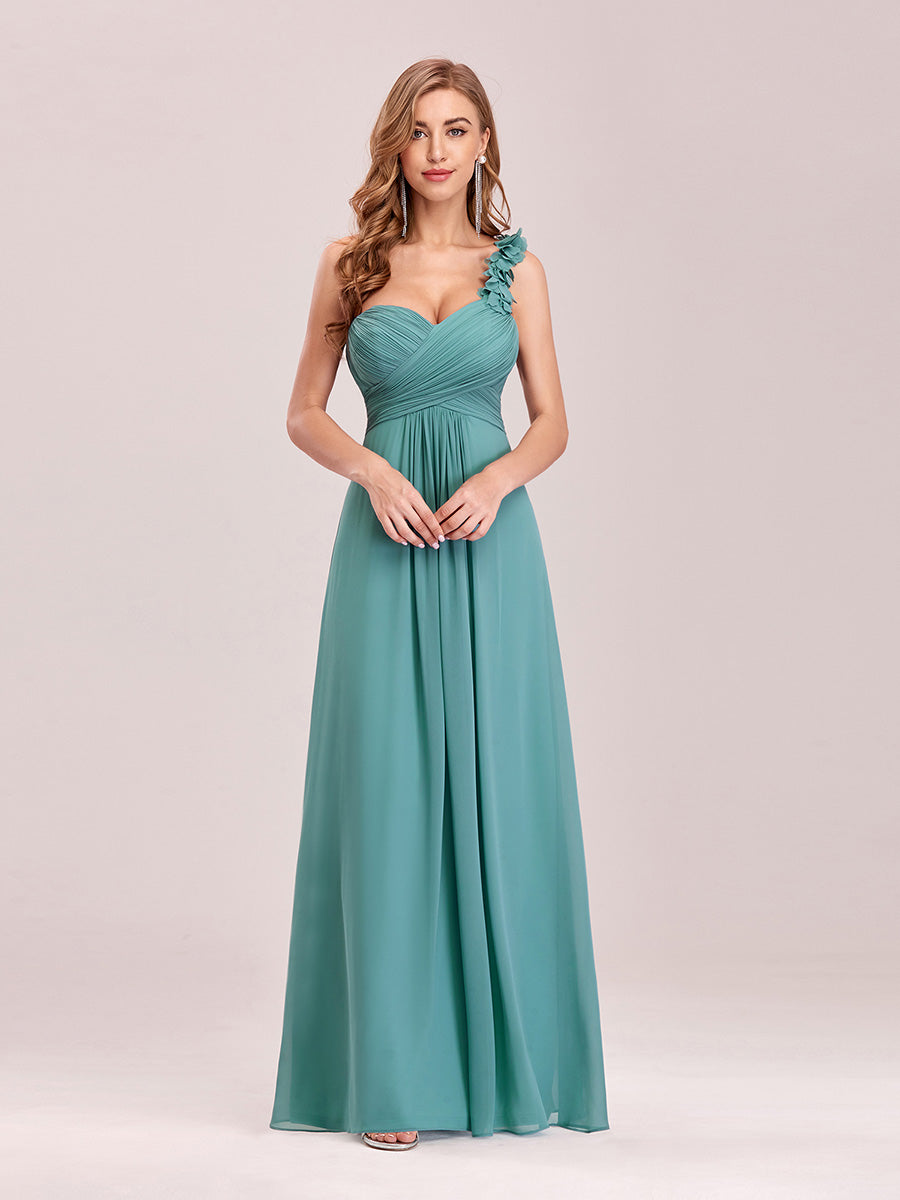 Color=Dusty Blue | Maxi Long One Shoulder Chiffon Bridesmaid Dresses for Wholesale-Dusty Blue 4