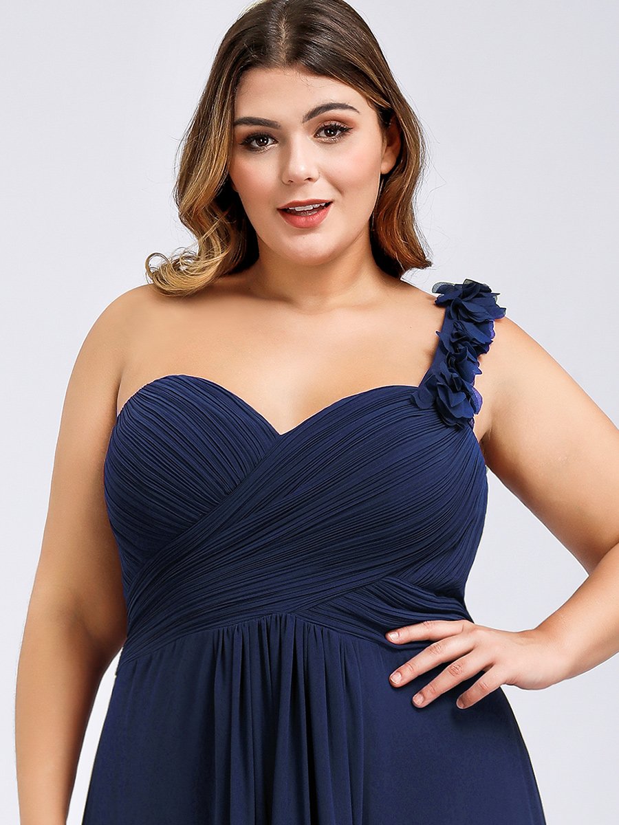 Color=Navy Blue | One Shoulder Plus Size Chiffon Bridesmaid Dresses For Wholesale-Navy Blue 5