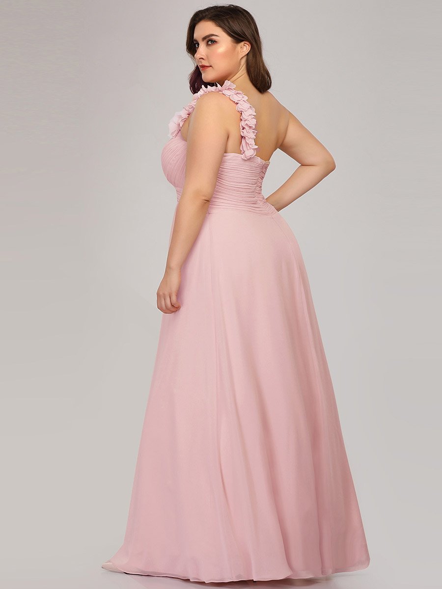 Color=Pink | One Shoulder Plus Size Chiffon Bridesmaid Dresses For Wholesale-Pink 2