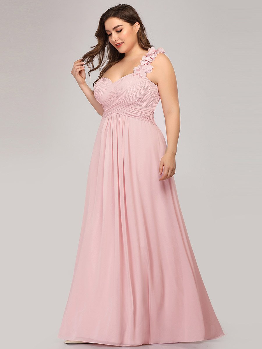 Color=Pink | One Shoulder Plus Size Chiffon Bridesmaid Dresses For Wholesale-Pink 4