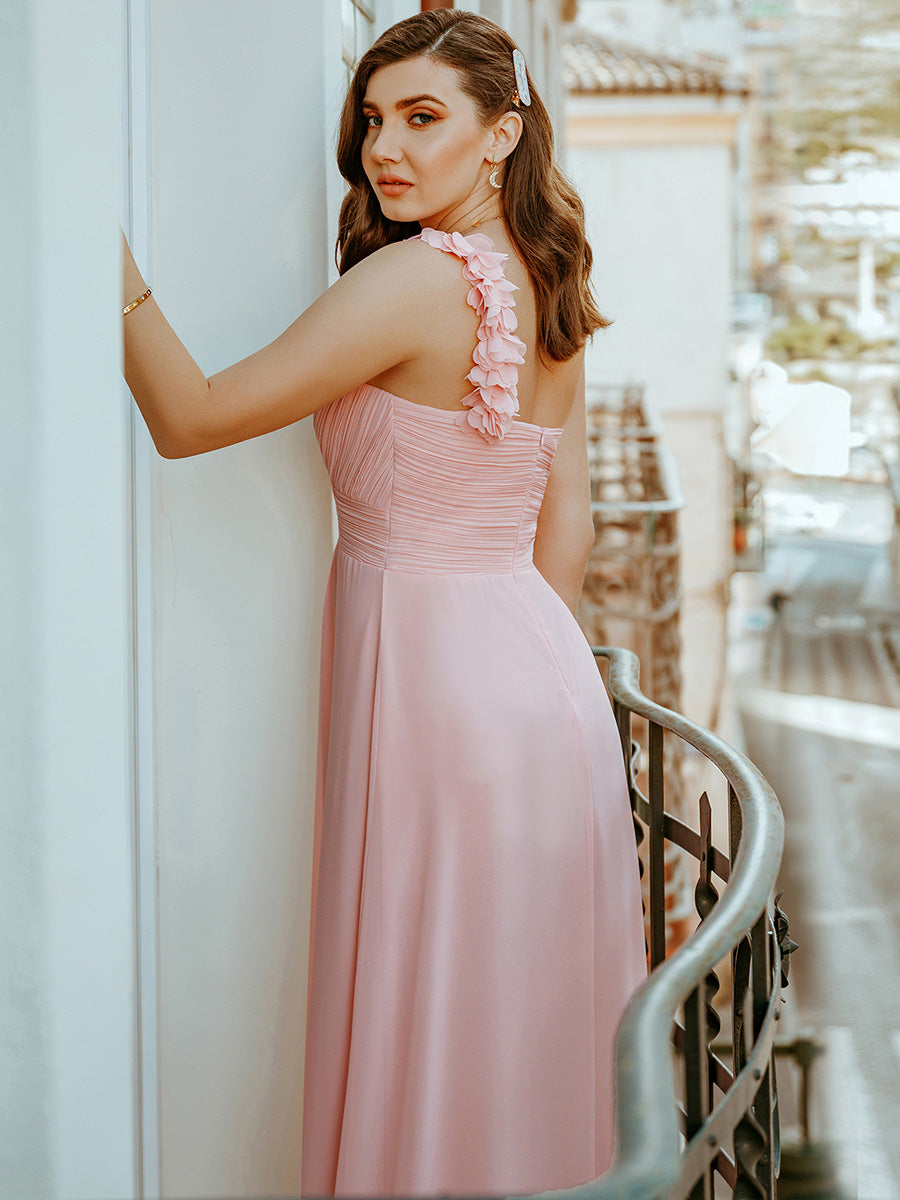 Color=Pink | Maxi Long One Shoulder Chiffon Bridesmaid Dresses For Wholesale-Pink 4