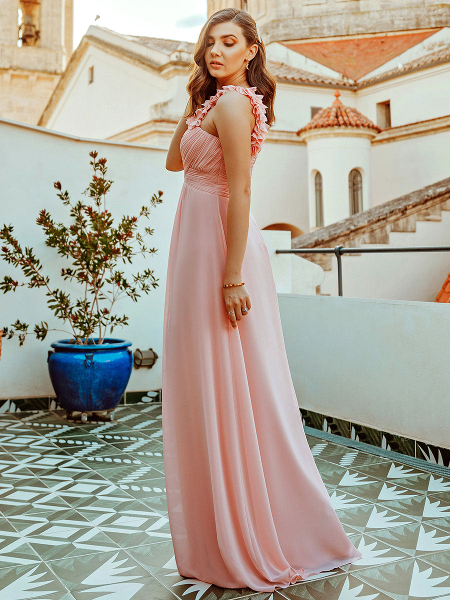 Color=Pink | Maxi Long One Shoulder Chiffon Bridesmaid Dresses For Wholesale-Pink 6