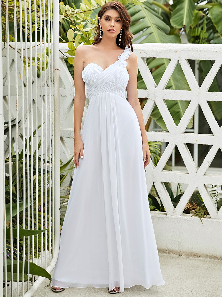 Color=White | Maxi Long One Shoulder Chiffon Bridesmaid Dresses for Wholesale-White 1