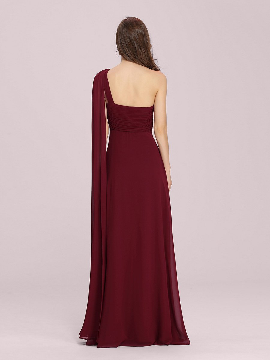 Color=Burgundy | One Shoulder Chiffon Ruffles Long Evening Dresses for Wholesale-Burgundy 2