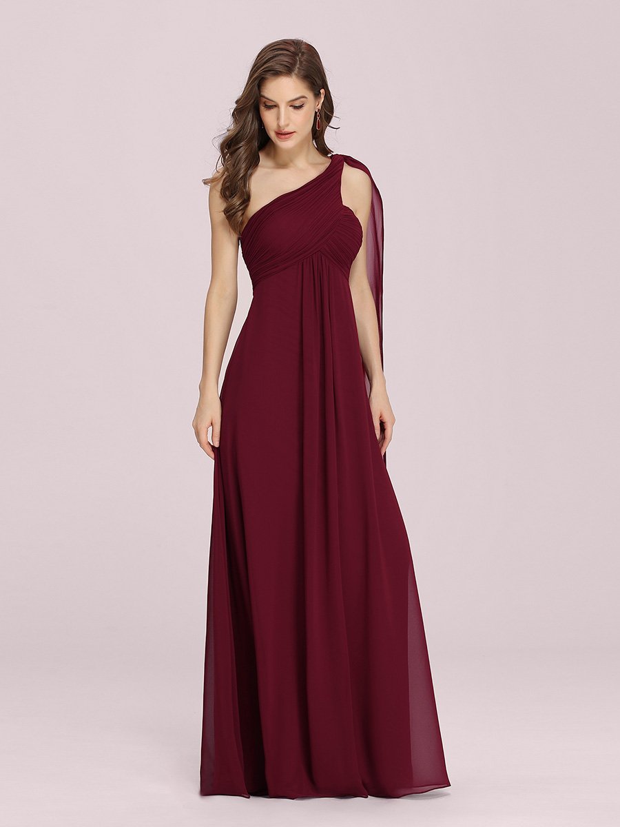 Color=Burgundy | One Shoulder Chiffon Ruffles Long Evening Dresses for Wholesale-Burgundy 3