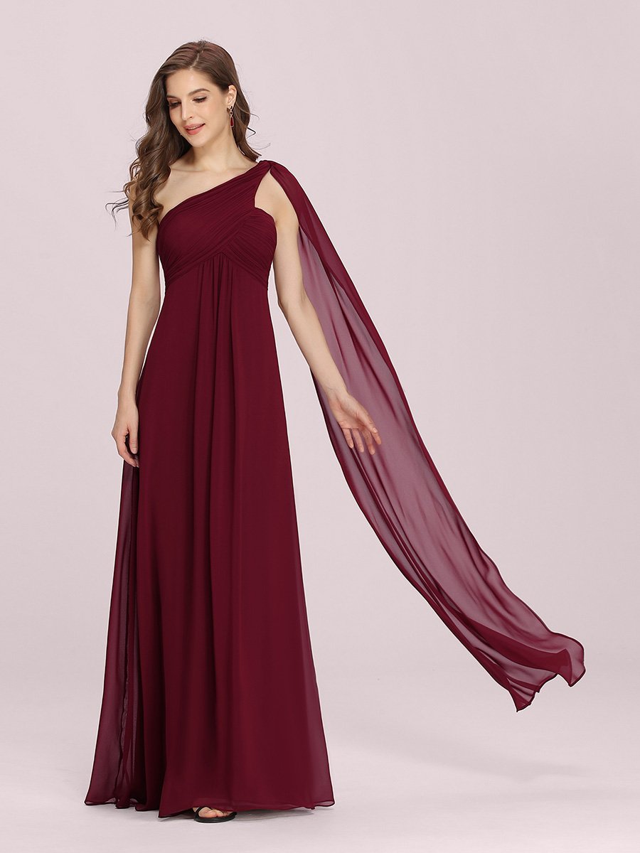 Color=Burgundy | One Shoulder Chiffon Ruffles Long Evening Dresses for Wholesale-Burgundy 4