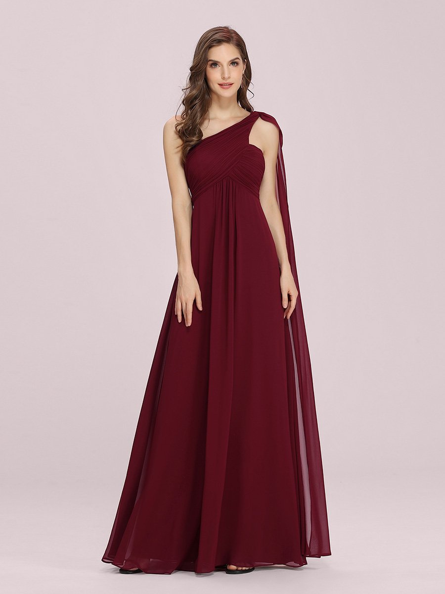 Color=Burgundy | One Shoulder Chiffon Ruffles Long Evening Dresses for Wholesale-Burgundy 1