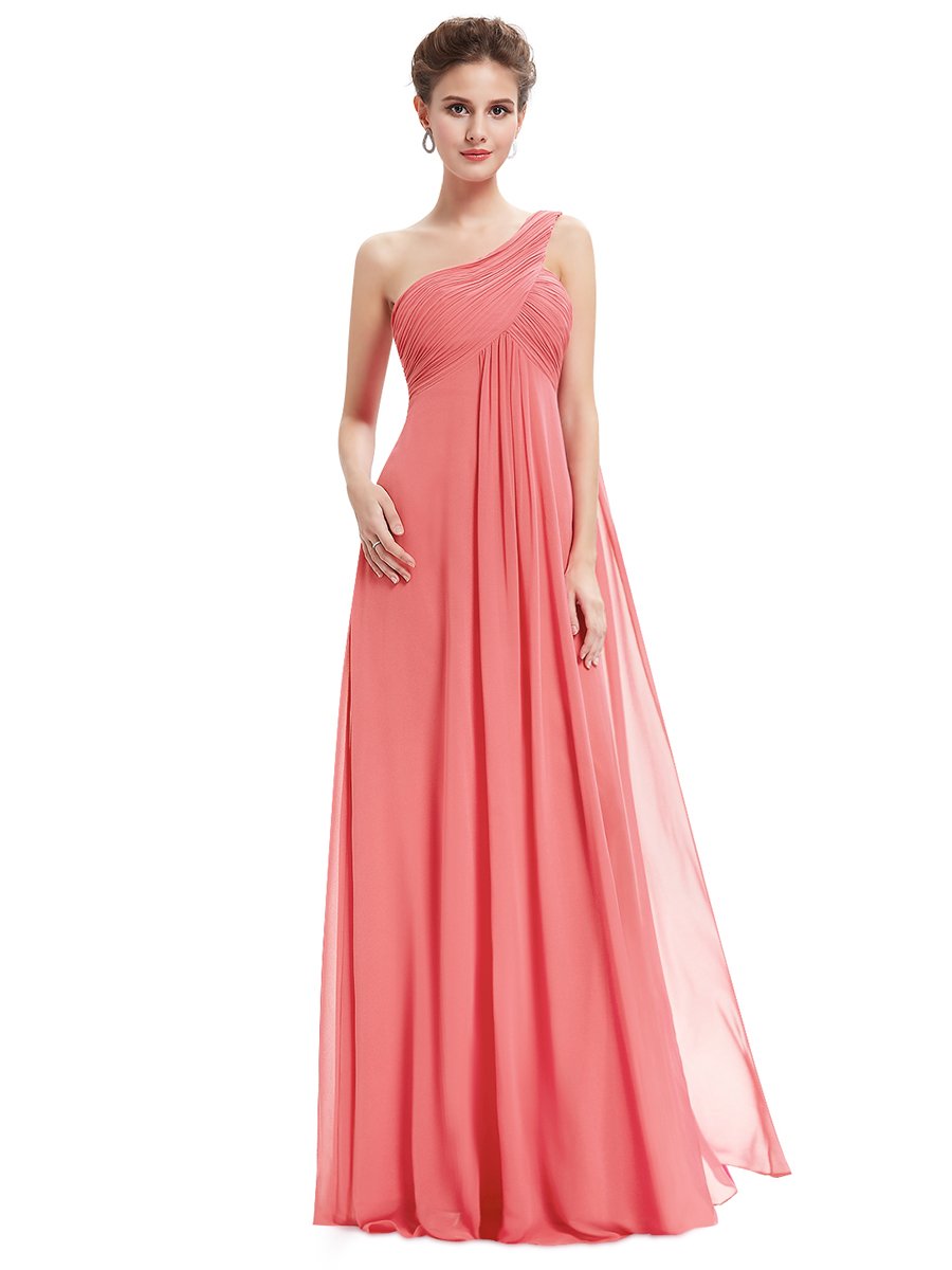 Color=Coral | One Shoulder Chiffon Ruffles Long Evening Dresses for Wholesale-Coral 4