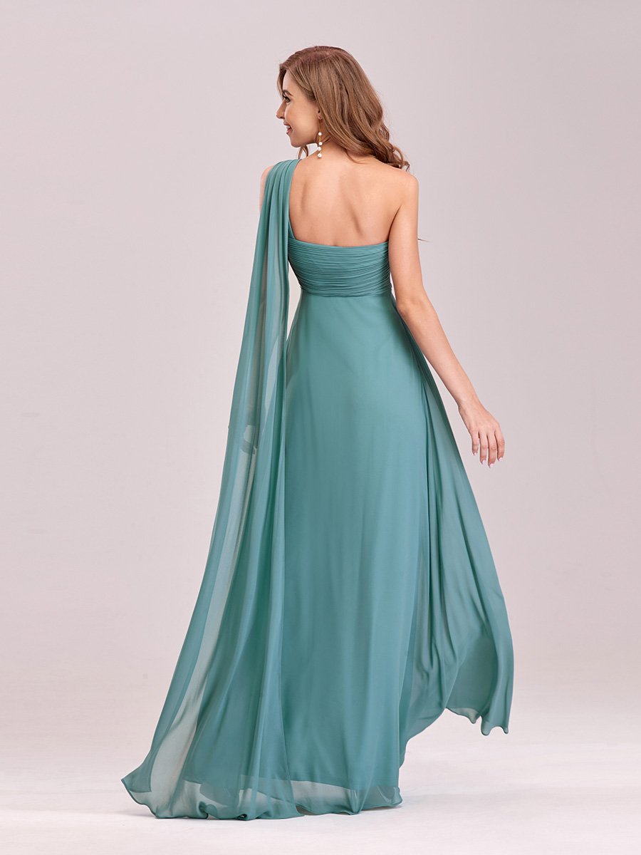 Color=Dusty Blue | One Shoulder Chiffon Ruffles Long Evening Dresses for Wholesale-Dusty Blue 2