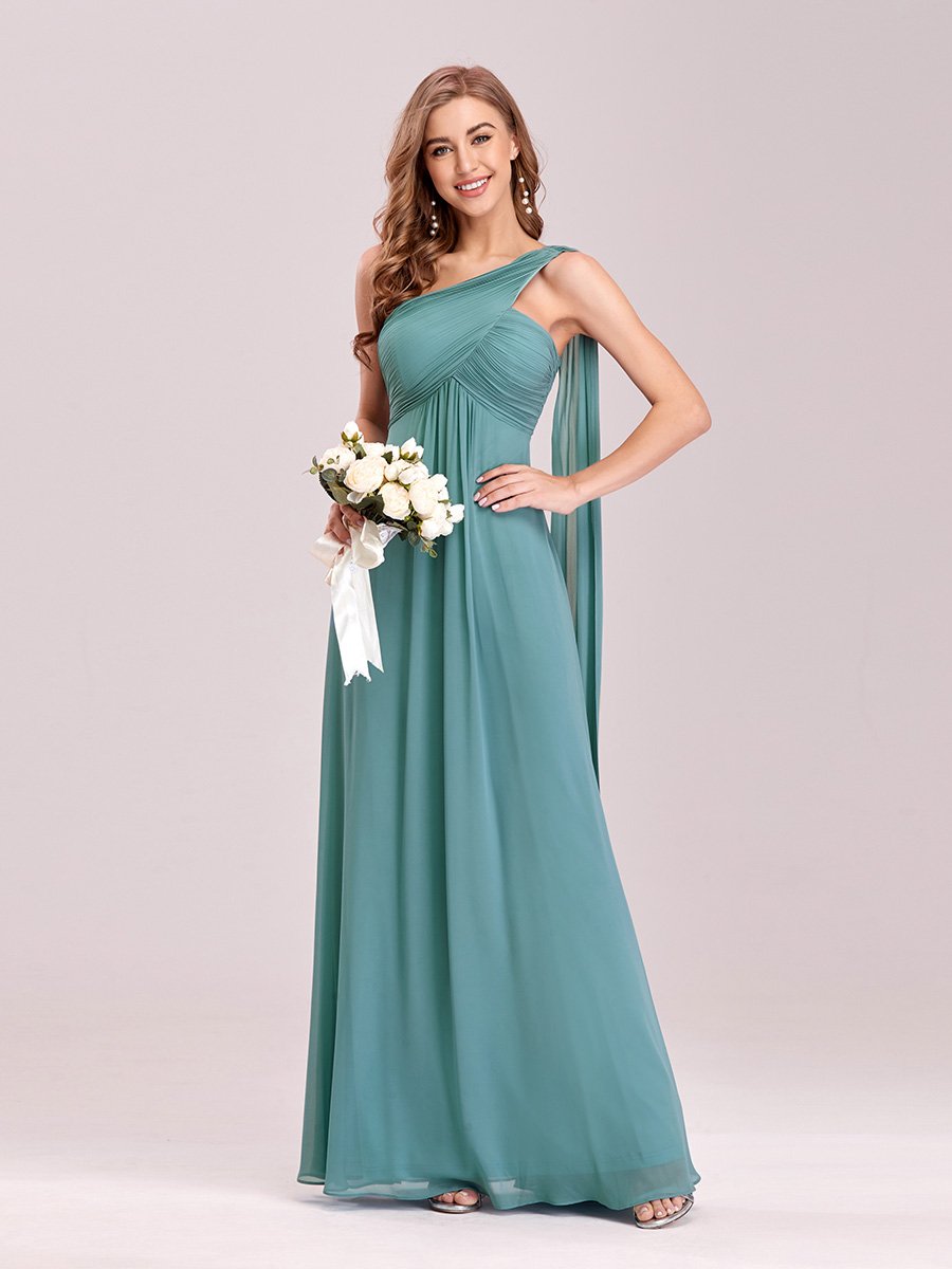 Color=Dusty Blue | One Shoulder Chiffon Ruffles Long Evening Dresses for Wholesale-Dusty Blue 3