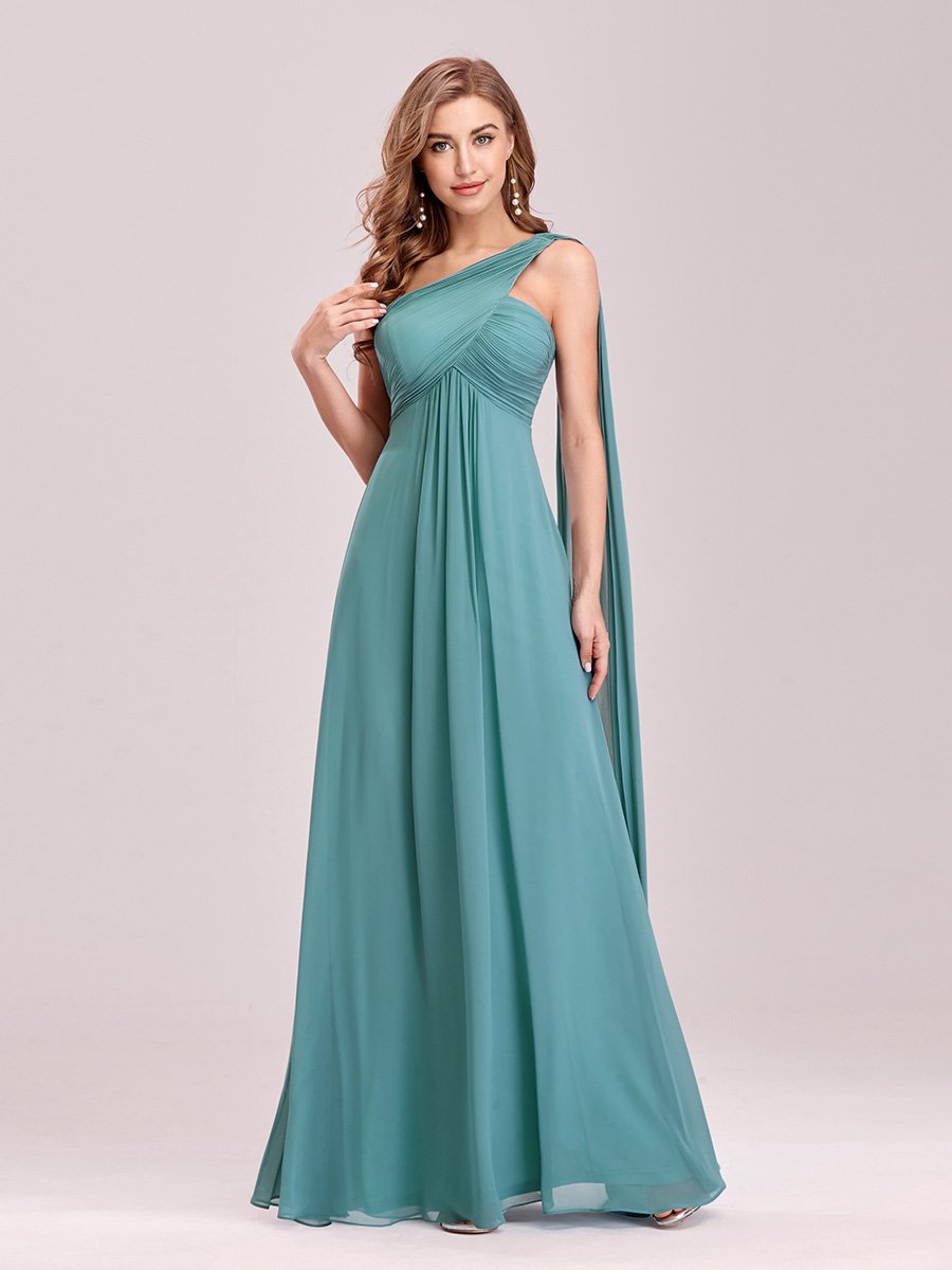 Color=Dusty Blue | One Shoulder Chiffon Ruffles Long Evening Dresses for Wholesale-Dusty Blue 4