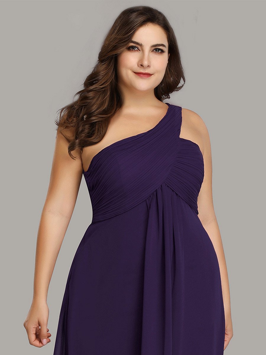Color=Dark Purple | One Shoulder Chiffon Ruffles Plus Size Long Evening Dresses-Dark Purple 5