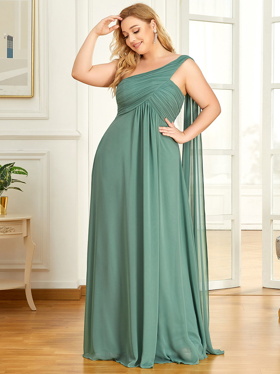 Color=Green Bean | One Shoulder Chiffon Ruffles Plus Size Long Evening Dresses-Green Bean 2