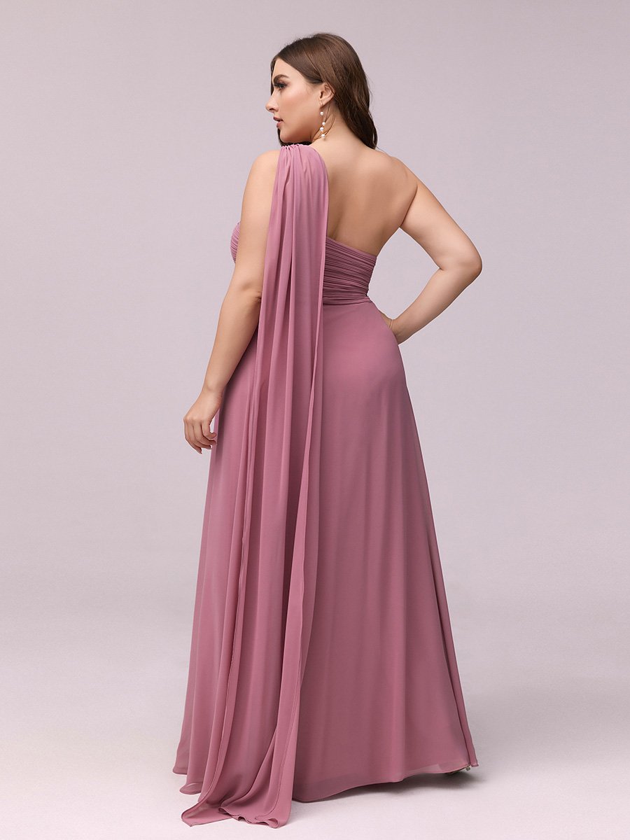 Color=Orchid | One Shoulder Chiffon Ruffles Plus Size Long Evening Dresses-Orchid 2