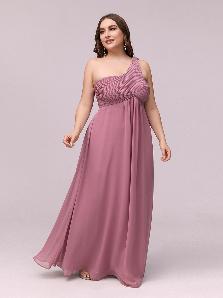 Color=Orchid | One Shoulder Chiffon Ruffles Plus Size Long Evening Dresses-Orchid 4