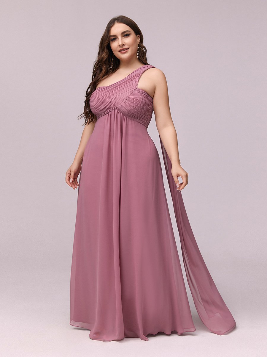 Color=Orchid | One Shoulder Chiffon Ruffles Plus Size Long Evening Dresses-Orchid 1