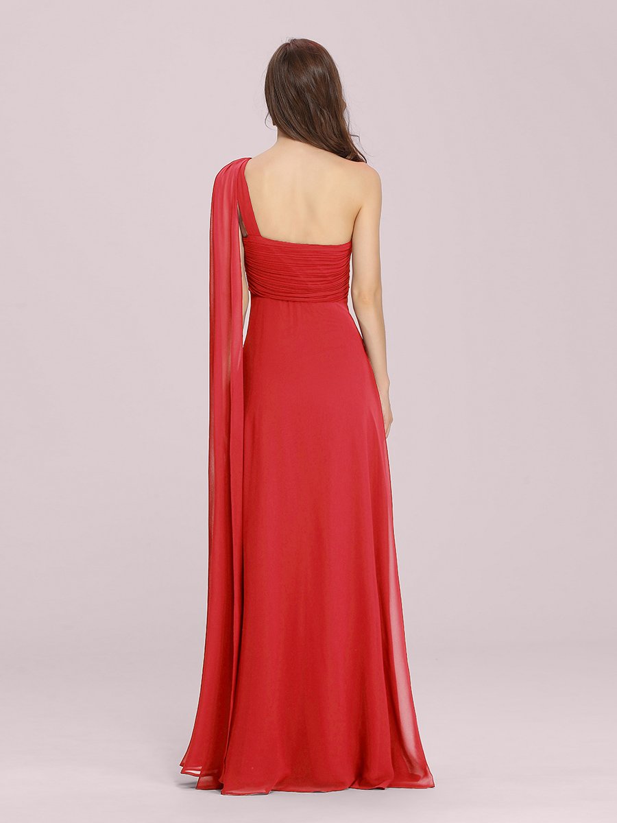 Color=Red | One Shoulder Chiffon Ruffles Long Evening Dresses for Wholesale-Red 2