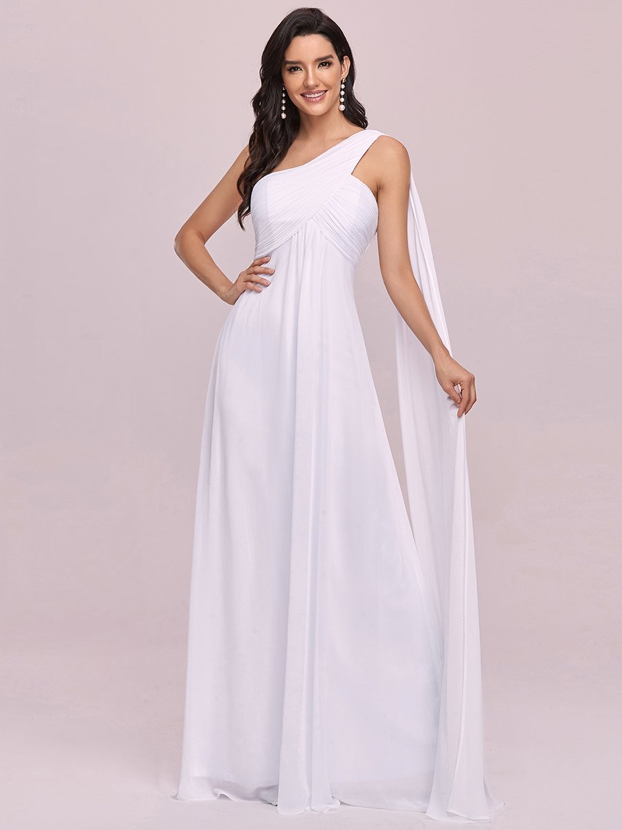 Color=White | One Shoulder Chiffon Ruffles Long Evening Dresses for Wholesale-White 1