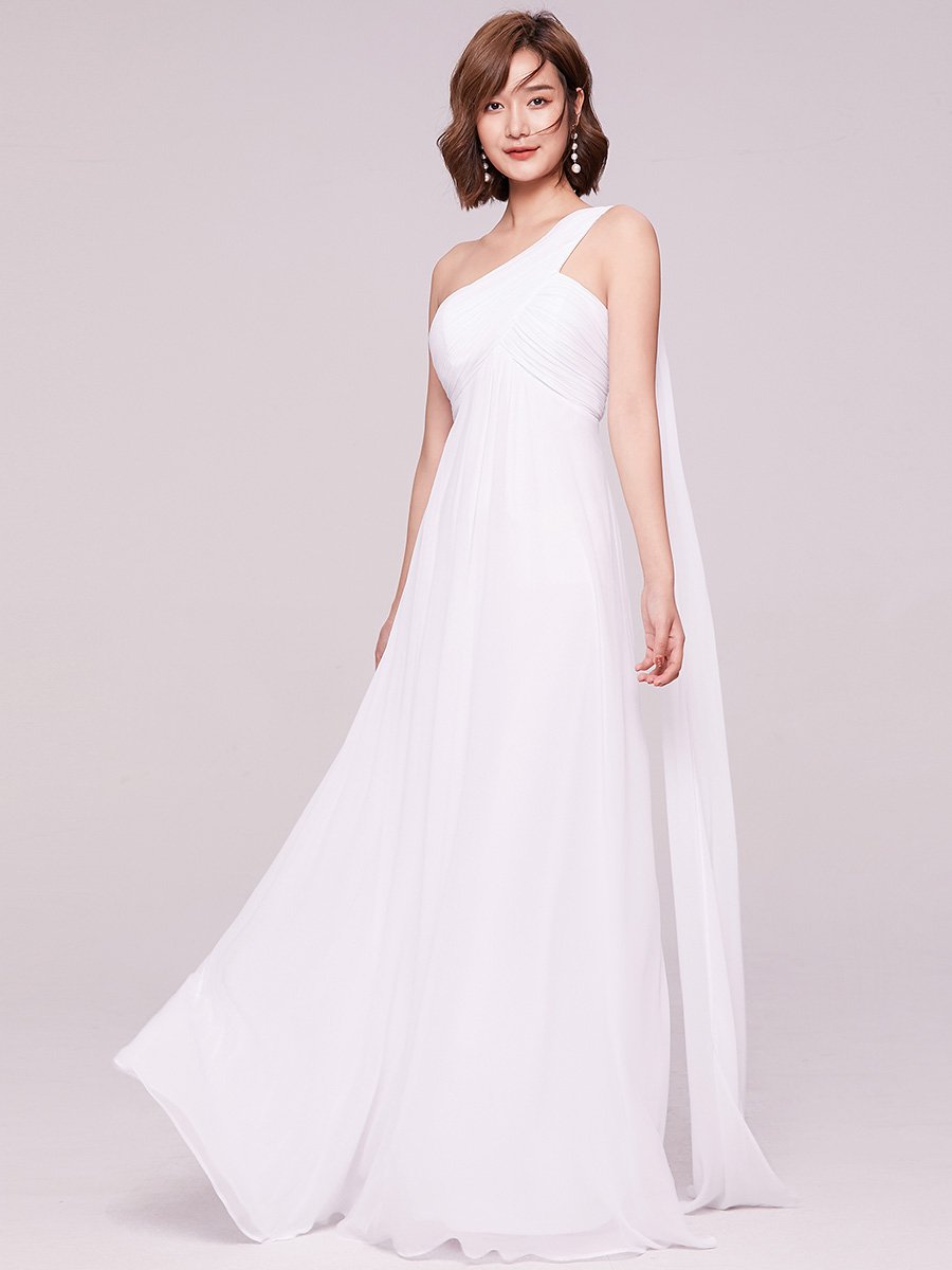 Color=White | One Shoulder Chiffon Ruffles Long Evening Dresses for Wholesale-White 2