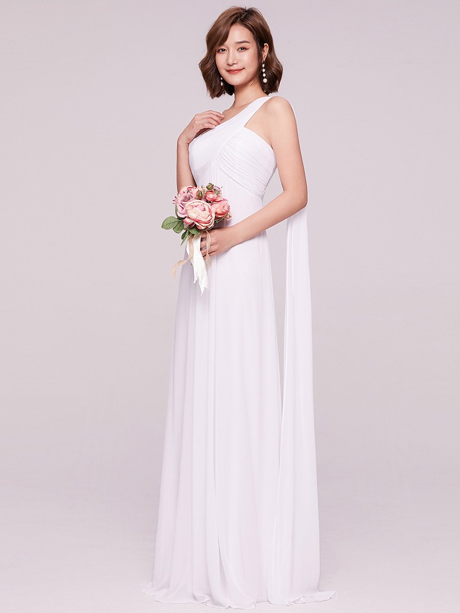 Color=White | One Shoulder Chiffon Ruffles Long Evening Dresses for Wholesale-White 4