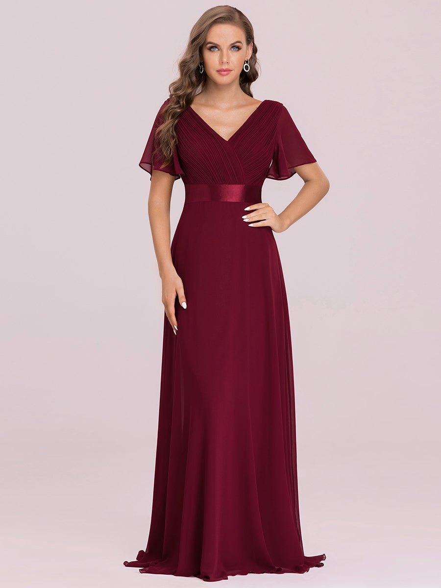 Color=Burgundy | Glamorous Double V-Neck Ruffles Padded Wholesale Evening Dresses-Burgundy 8