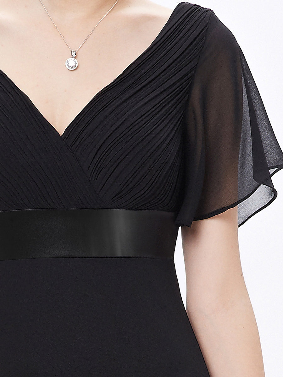 Double V-Neck Ruffles Padded Plus Size Wholesale Evening Dresses #Color_Black
