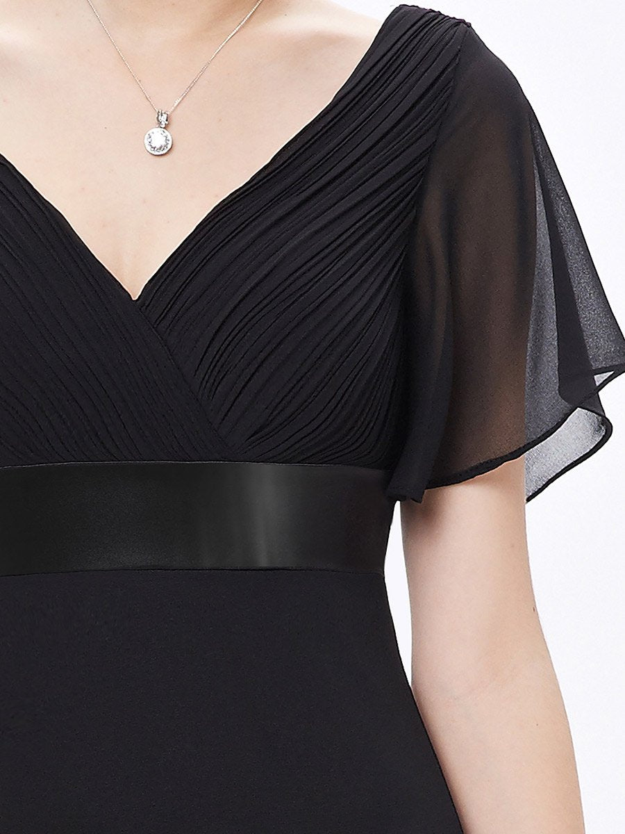 Color=Black | Glamorous Double V-Neck Ruffles Padded Wholesale Evening Dresses-Black 5