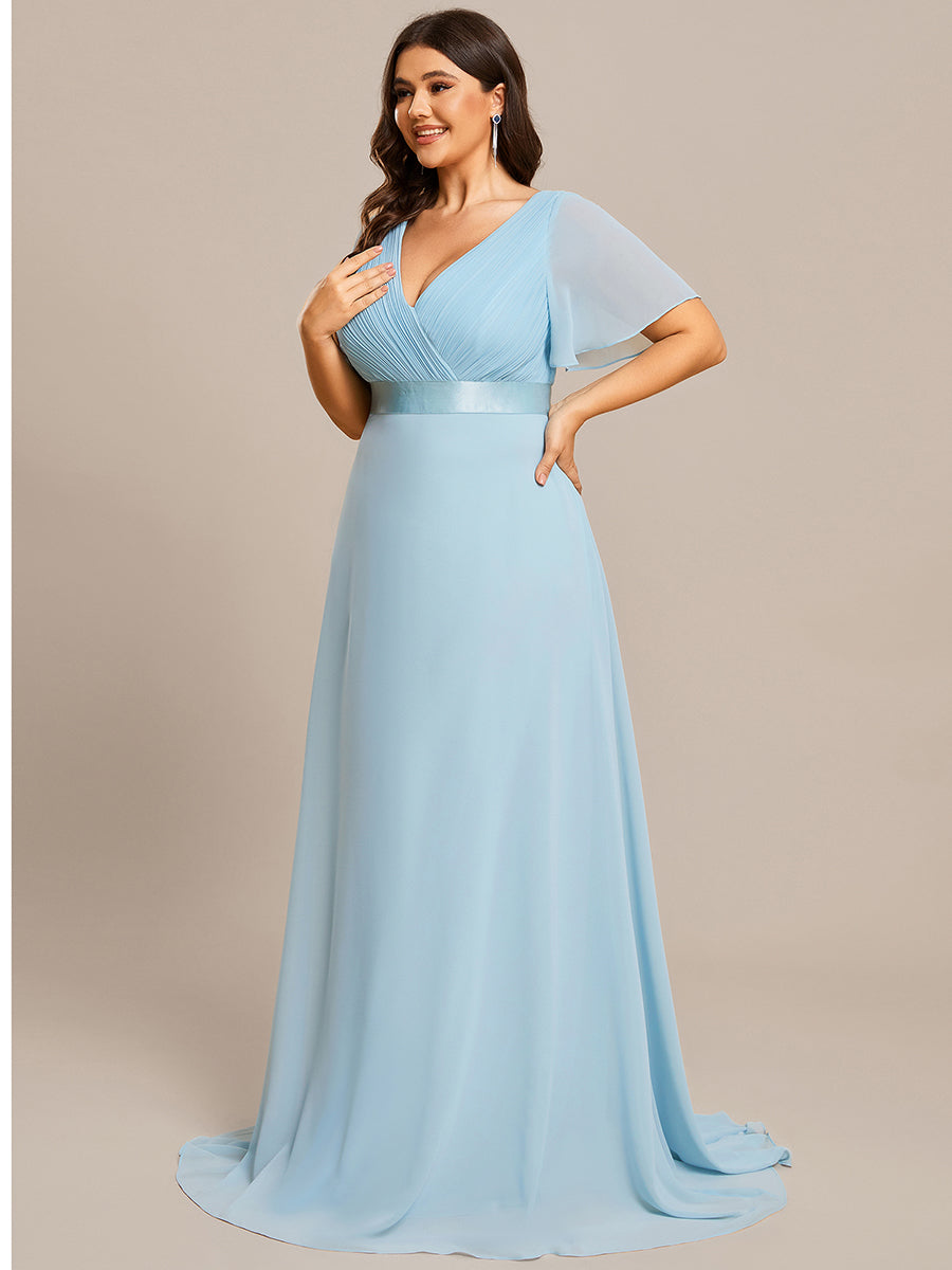 Glamorous Double V-Neck Ruffles Padded Plus Size Evening Dresses #Color_Sky Blue