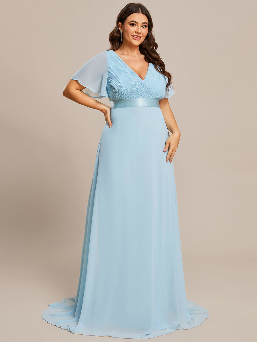 Glamorous Double V-Neck Ruffles Padded Plus Size Evening Dresses #Color_Sky Blue