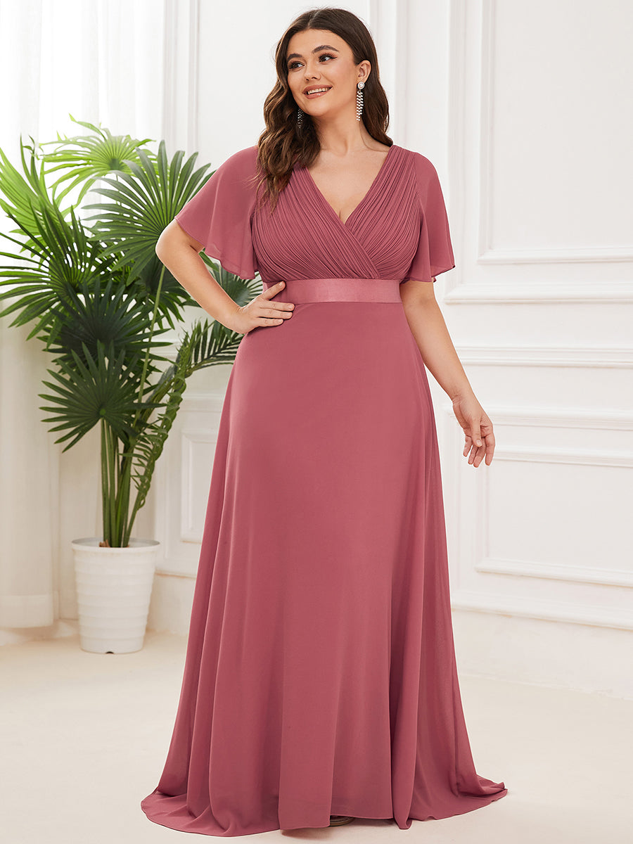 Glamorous Double V-Neck Ruffles Padded Plus Size Evening Dresses #Color_Cameo Brown