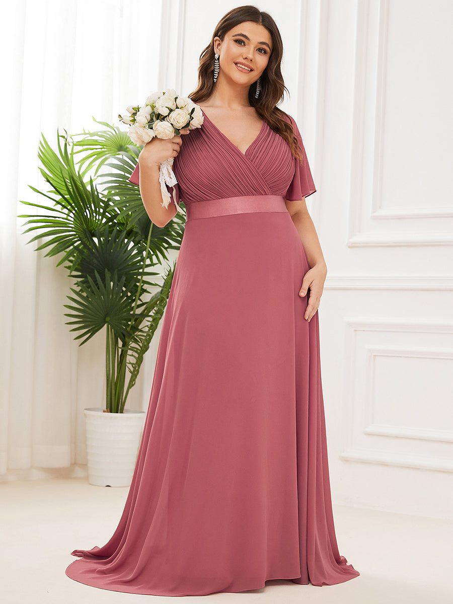 Glamorous Double V-Neck Ruffles Padded Plus Size Evening Dresses #Color_Cameo Brown