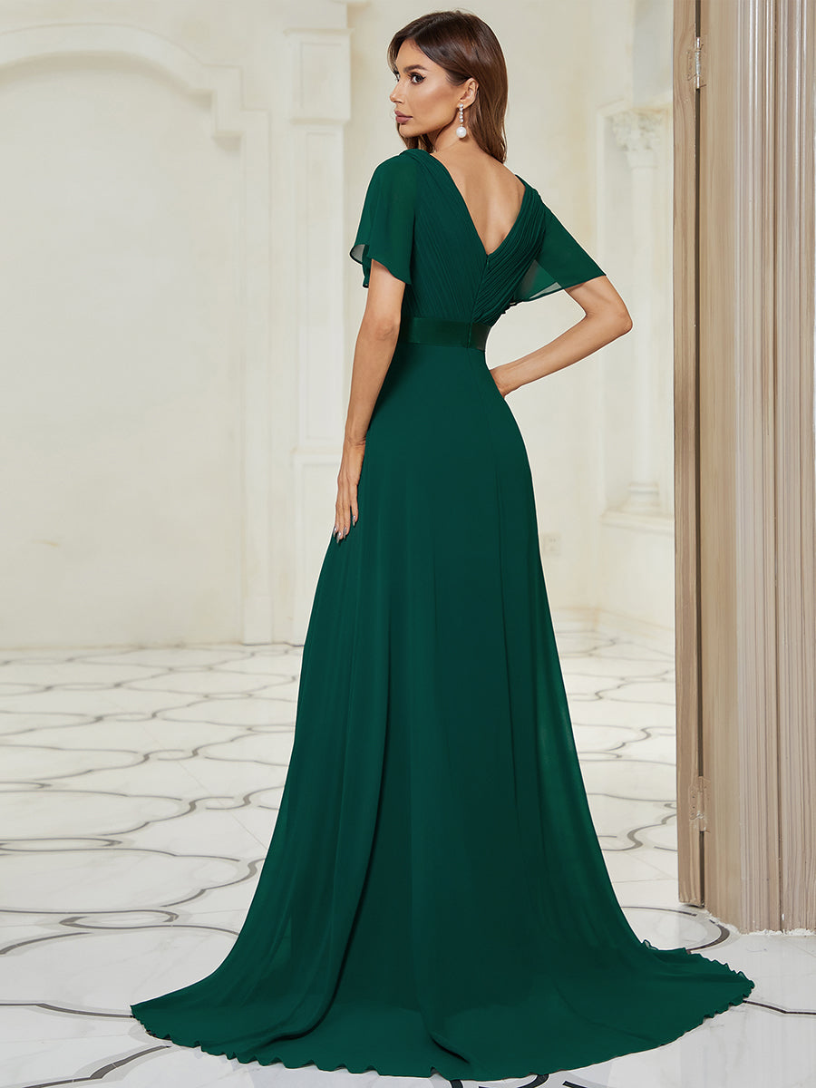 Color=Dark Green | Glamorous Double V-Neck Ruffles Padded Wholesale Evening Dresses-Dark Green 3