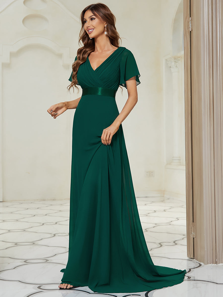 Color=Dark Green | Glamorous Double V-Neck Ruffles Padded Wholesale Evening Dresses-Dark Green 1