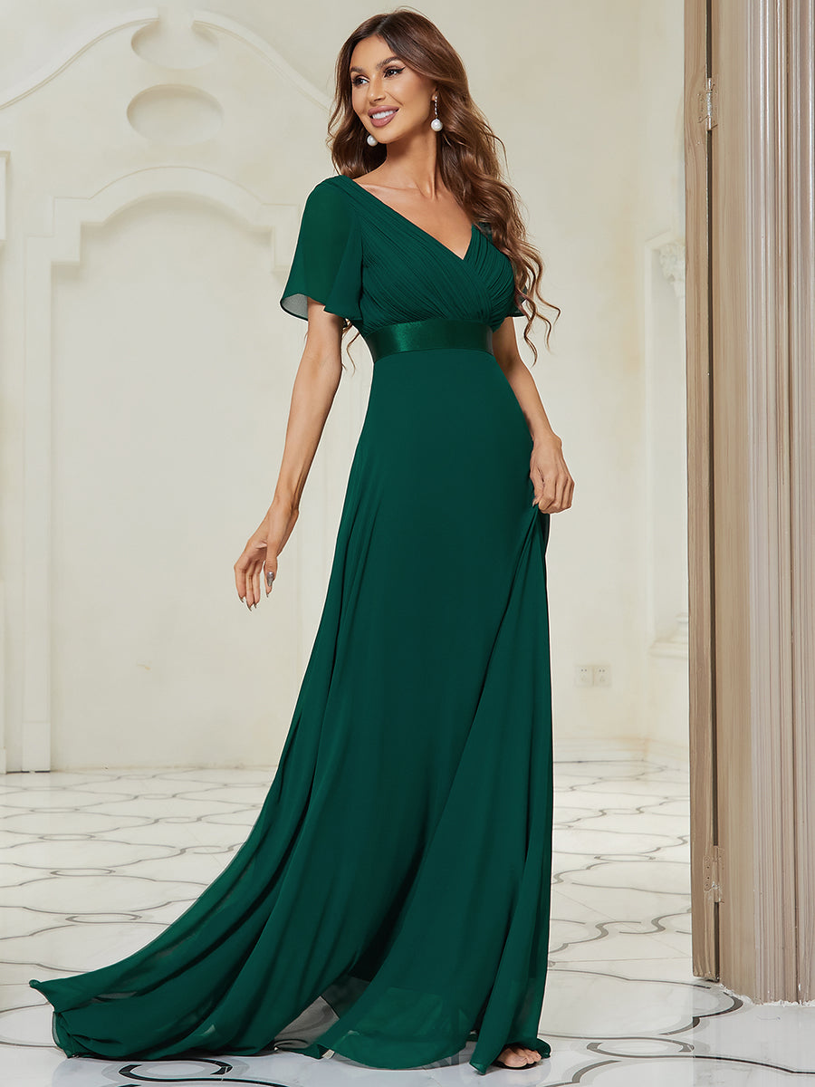 Color=Dark Green | Glamorous Double V-Neck Ruffles Padded Wholesale Evening Dresses-Dark Green 2
