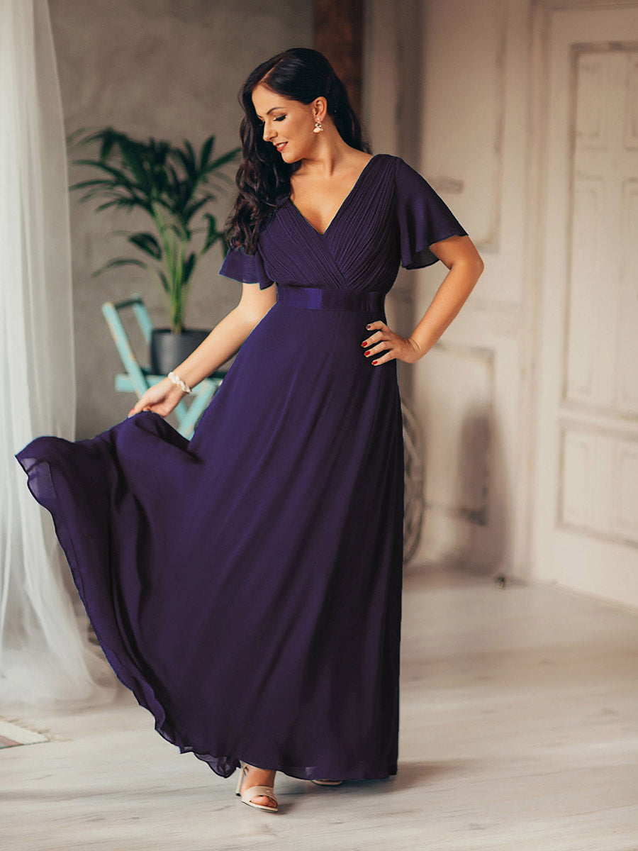 Color=Dark Purple | Glamorous Double V-Neck Ruffles Padded Wholesale Evening Dresses-Dark Purple 5