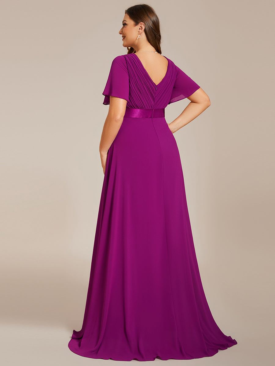 Color=Fuchsia | Glamorous Double V-Neck Ruffles Padded Plus Size Evening Dresses-Fuchsia 3