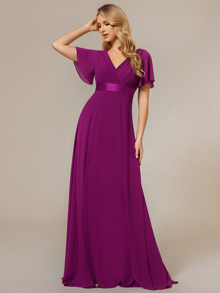Color=Fuchsia | Glamorous Pretty Double V-Neck Ruffles Padded Wholesale Evening Dresses-Fuchsia 2